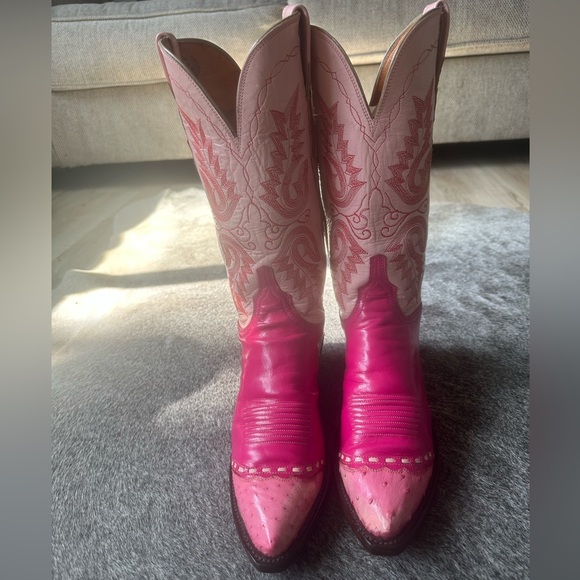 Lucchese Shoes - Lucchese 1883 Pink/ light pink ostrich Heeled Boots 7.5